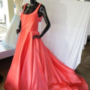 57472 Jovani Ball Gown with Train, Coral, Size 12